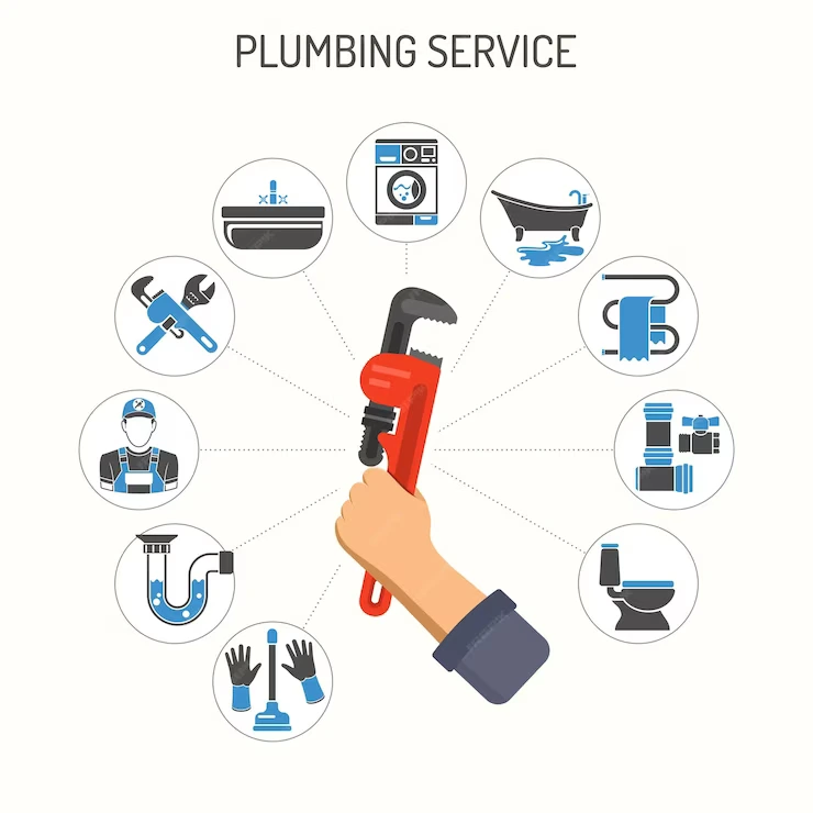 rørleggertjenester som installasjon, reparasjon og rengjøring med rørleggerverktøy
